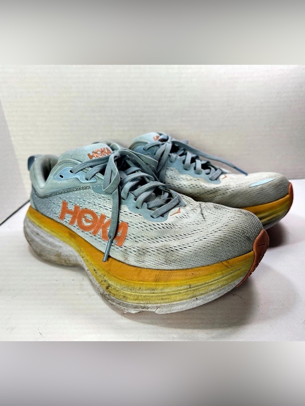 HOKA Bondi 9 Athletic Shoes Women’s Blue Yellow US 9D Running